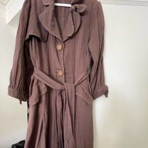 Scarlet of Sweden Cocoa Colored Coat 100% Cotton Belt Size Large New Price Drop